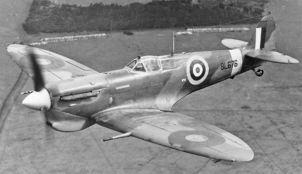 Supermarine Seafire photographed in flight from above.