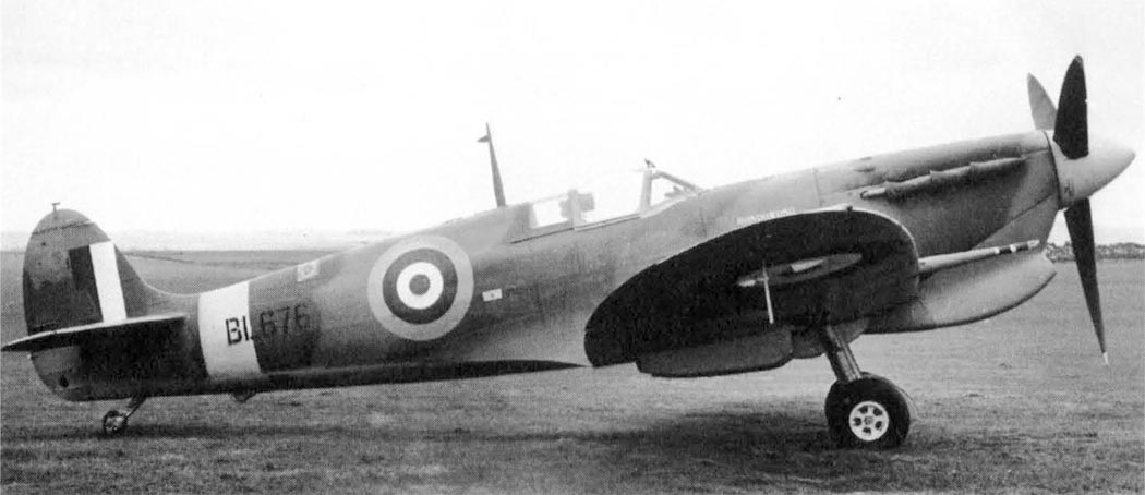 Supermarine Seafire naval fighter parked on its undercarriage.