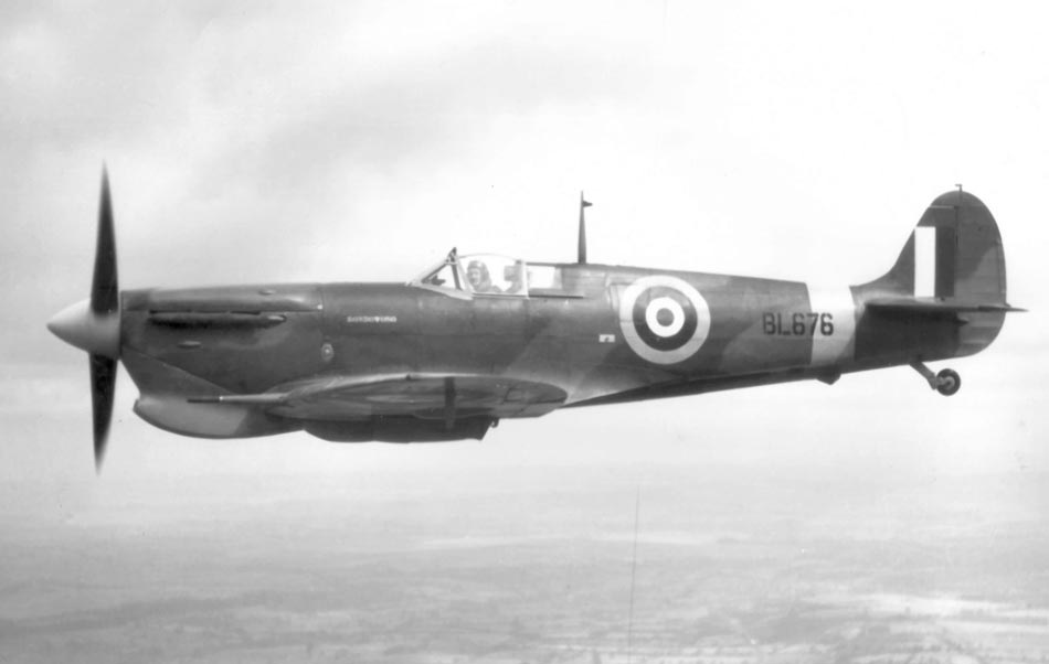 Supermarine Seafire naval fighter in flight.