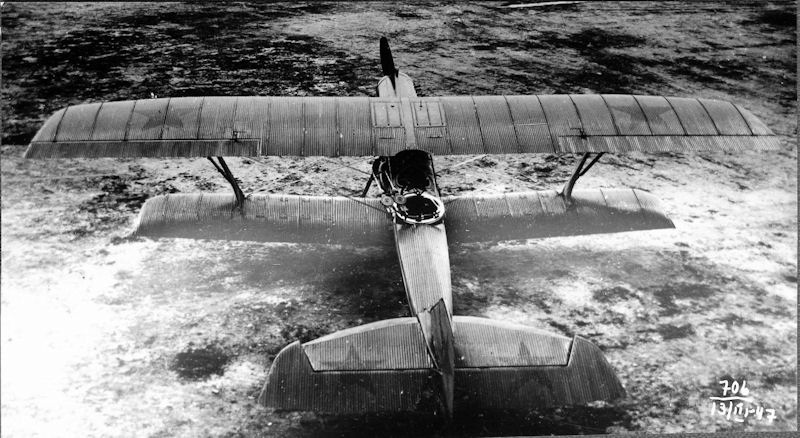 Tupolev ANT-3 reconnaissance biplane front view on rough ground