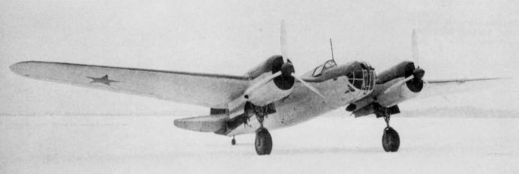 Tupolev SB in flight with landing gear down
