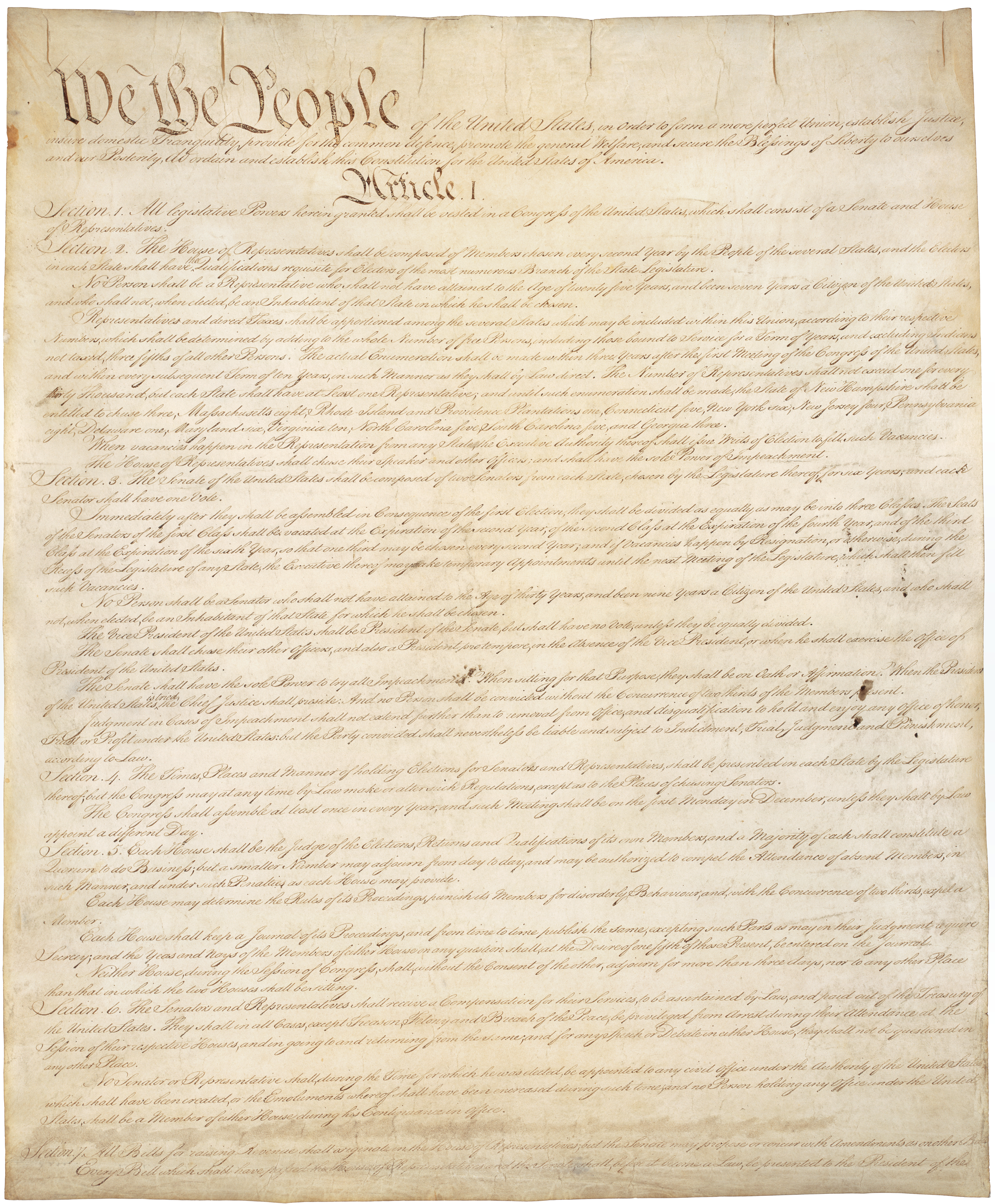 First page of the United States Constitution, included as foundational political source material for the faction.