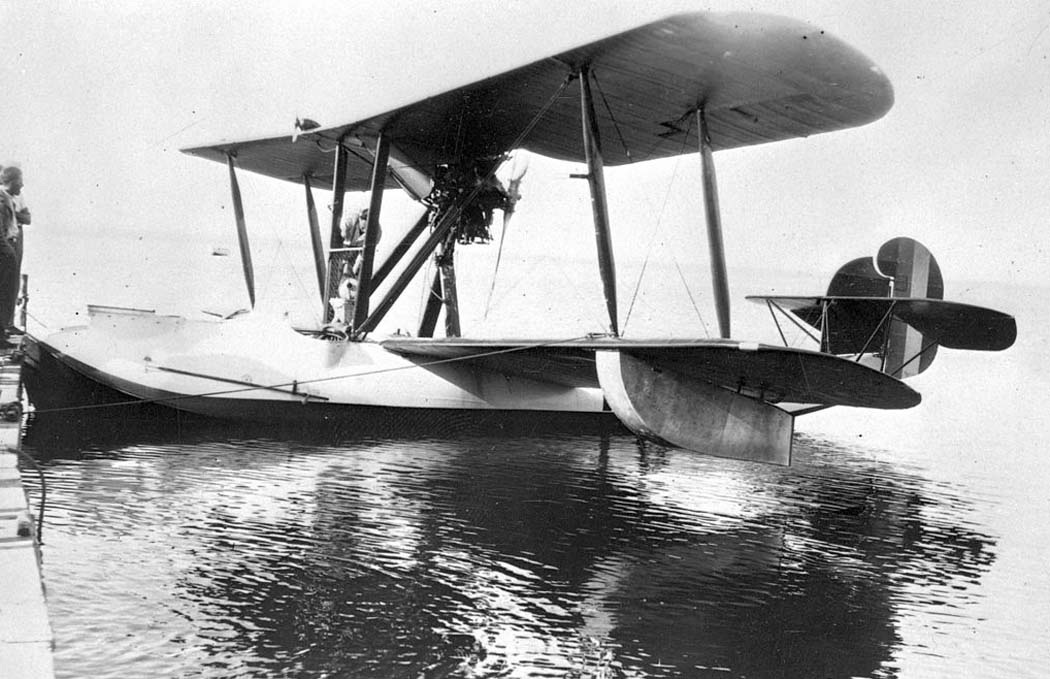 Vickers Vedette flying boat rear quarter view on water