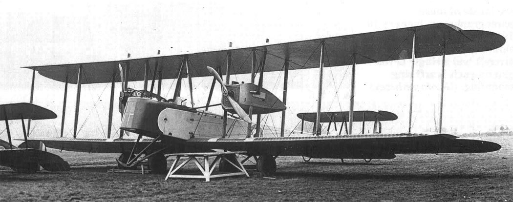 Vickers Vimy twin-engine bomber parked on the ground