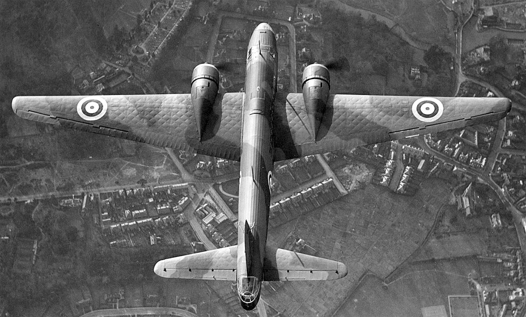 Vickers Wellington bomber underside view in flight